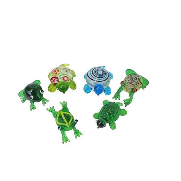 Mini Glass Frog And Turtle Set Of 6