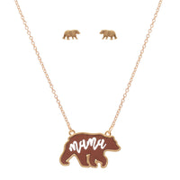 Leather Momma Bear Necklace & Earring Set