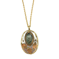 Mixed Metal and Moss Agate Stone Pendant with Chain