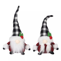 12" Fabric Gnomes - Black & White Checkered Hat