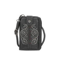 Montana West Floral Embroidered Collection Phone Wallet Crossbody - Black