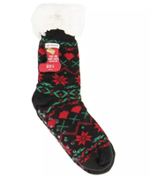 Women's Sherpa-Lined Christmas Slipper Socks