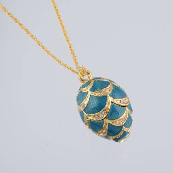 Gold & Light Blue Egg Pendant Necklace