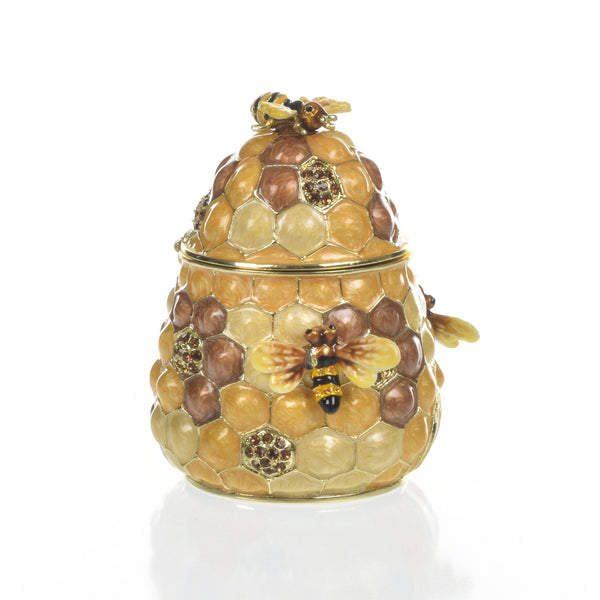 Honey Beehive with bees Trinket Box golden