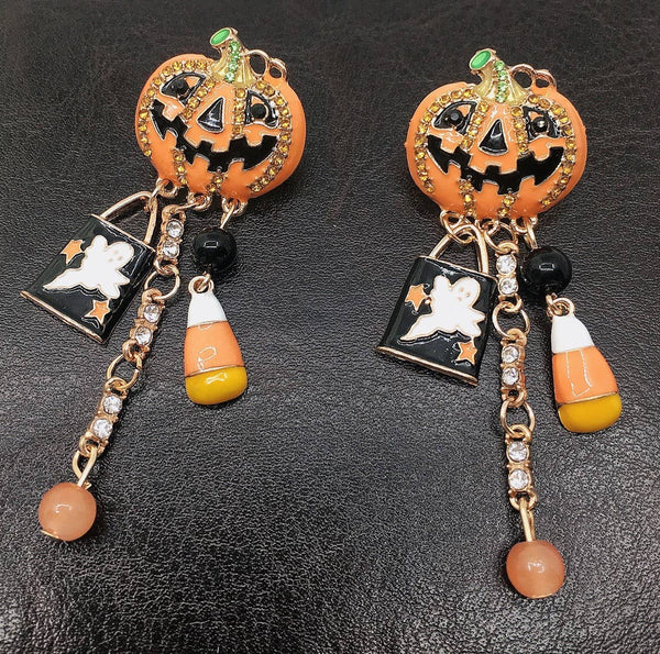Halloween Pumpkin Earrings with deco