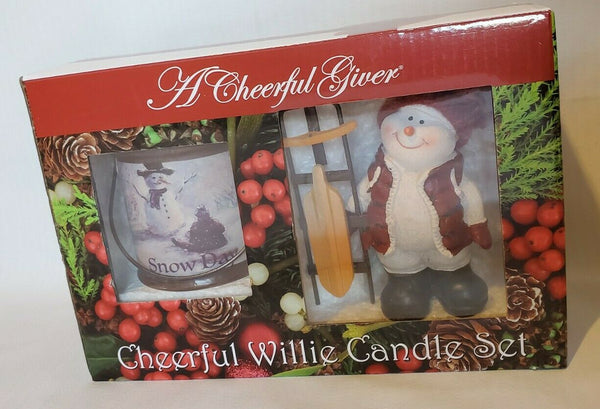 Cheerful Willie Candle Set - Sledding Snowman