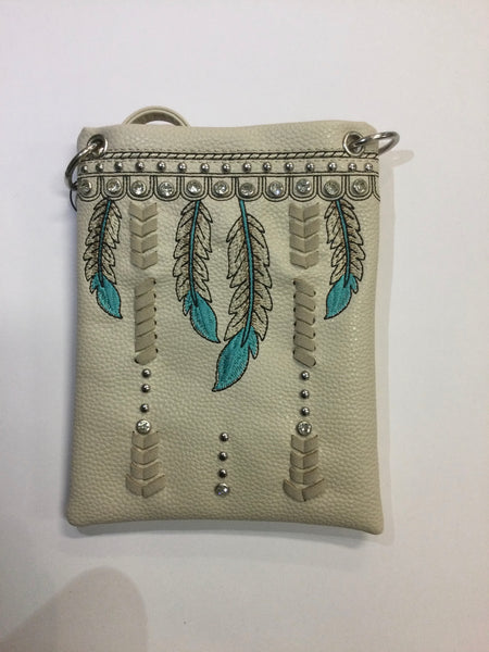 Montana West Crossbody Bag Embroidered Feathers - Creamy Tan